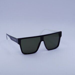 Alexander McQueen AM0354S 004 Sunglasses Black Shield Frame, Green Lenses